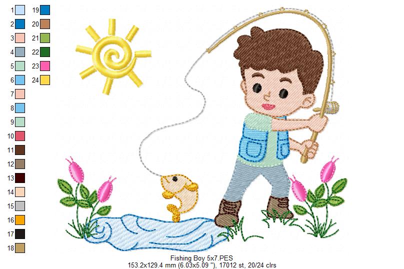 Fishing Boy - Fill Stitch - Machine Embroidery Design