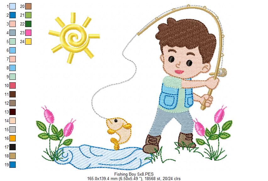 Fishing Boy - Fill Stitch - Machine Embroidery Design