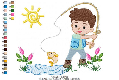 Fishing Boy - Fill Stitch - Machine Embroidery Design