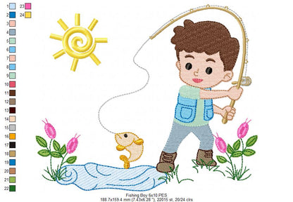 Fishing Boy - Fill Stitch - Machine Embroidery Design