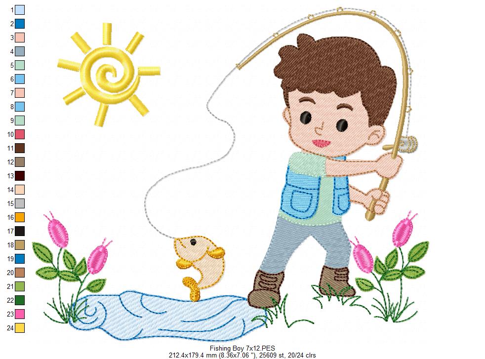 Fishing Boy - Fill Stitch - Machine Embroidery Design
