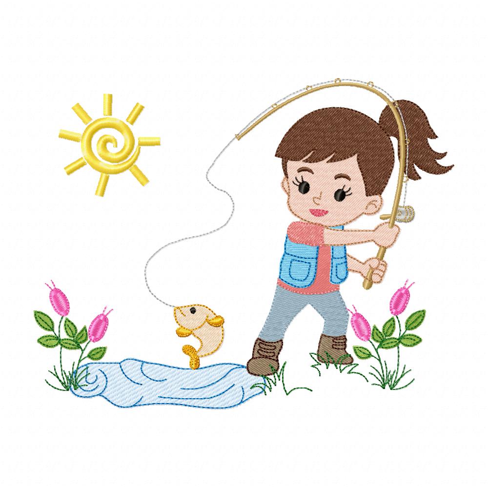 Fishing Girl - Fill Stitch - Machine Embroidery Design