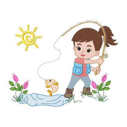 Fishing Girl - Fill Stitch - Machine Embroidery Design