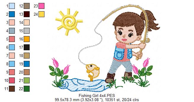 Fishing Girl - Fill Stitch - Machine Embroidery Design