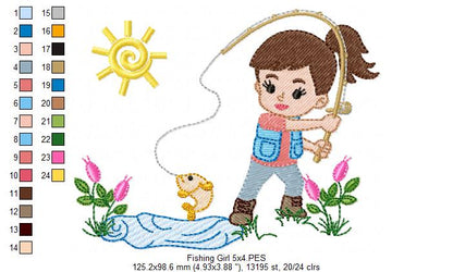Fishing Girl - Fill Stitch - Machine Embroidery Design