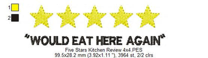 Five Stars Kitchen Review - Fill Stitch - Machine Embroidery Design
