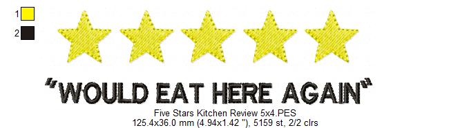 Five Stars Kitchen Review - Fill Stitch - Machine Embroidery Design