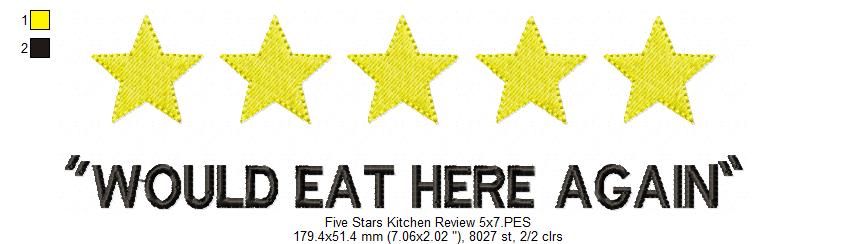 Five Stars Kitchen Review - Fill Stitch - Machine Embroidery Design