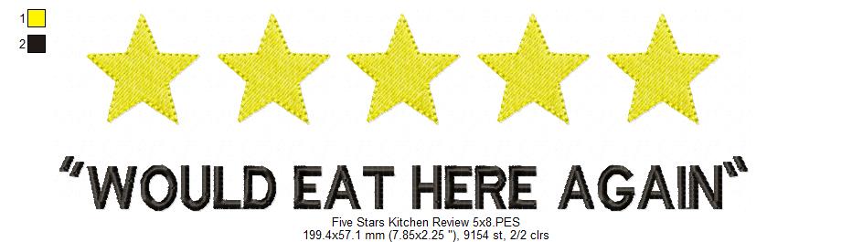 Five Stars Kitchen Review - Fill Stitch - Machine Embroidery Design