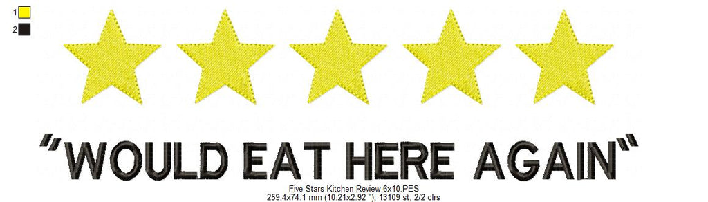 Five Stars Kitchen Review - Fill Stitch - Machine Embroidery Design