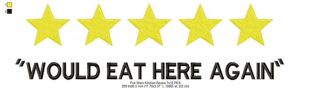 Five Stars Kitchen Review - Fill Stitch - Machine Embroidery Design