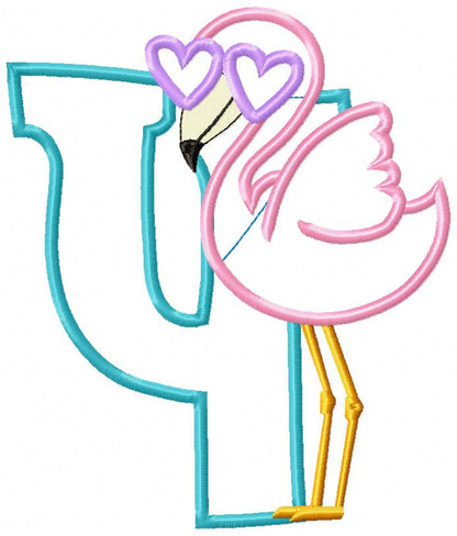 Flamingo with Sunglasses 4th Birthday Number 4 Four - Applique - Machine Embroidery Design