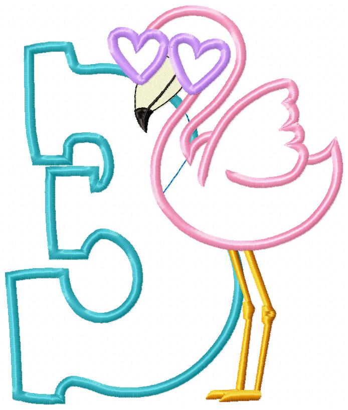 Flamingo with Sunglasses Number 3 Three 3rd Birthday - Applique - Machine Embroidery Design