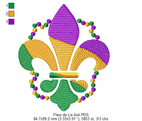 Fleur de Lis Mardi Gras - Rippled Stitch - Machine Embroidery Design