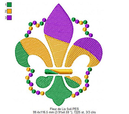 Fleur de Lis Mardi Gras - Rippled Stitch - Machine Embroidery Design