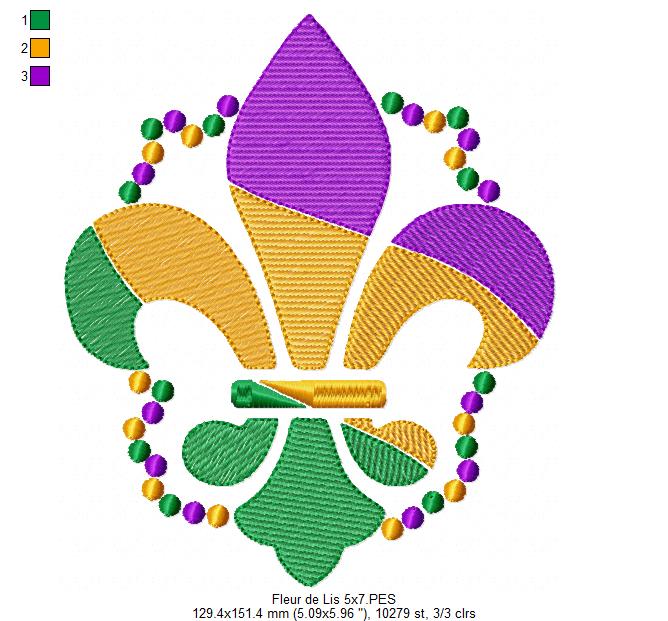 Fleur de Lis Mardi Gras - Rippled Stitch - Machine Embroidery Design