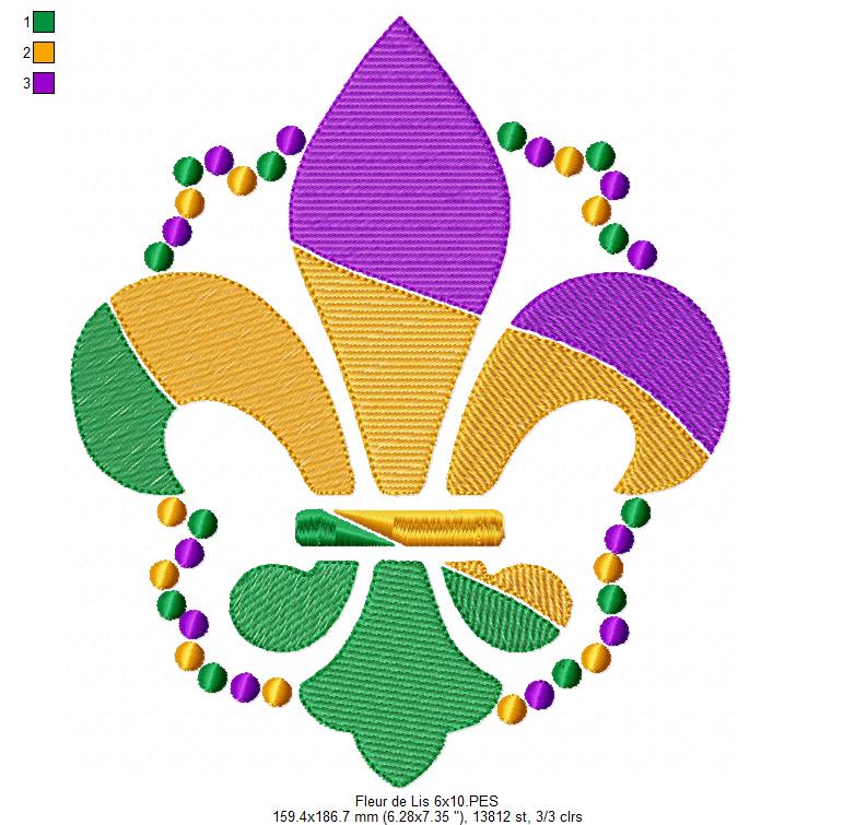 Fleur de Lis Mardi Gras - Rippled Stitch - Machine Embroidery Design