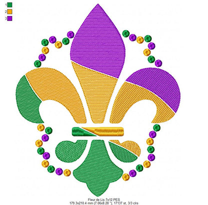 Fleur de Lis Mardi Gras - Rippled Stitch - Machine Embroidery Design