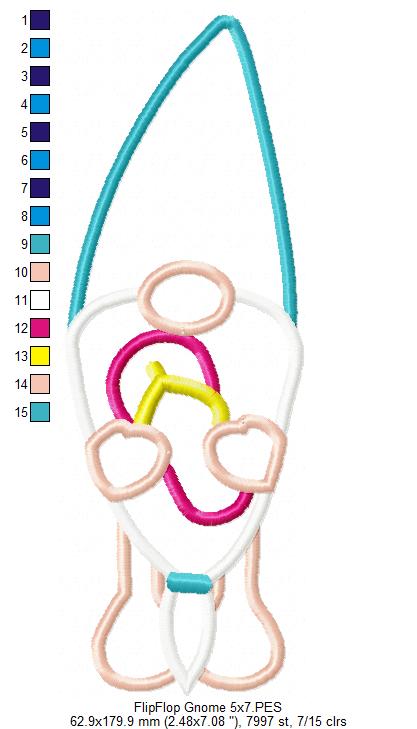 Pool Gnome Flipflop - Applique - Machine Embroidery Design