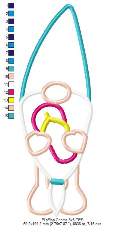 Pool Gnome Flipflop - Applique - Machine Embroidery Design