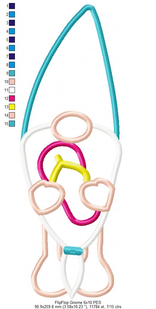 Pool Gnome Flipflop - Applique - Machine Embroidery Design