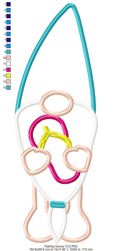 Pool Gnome Flipflop - Applique - Machine Embroidery Design