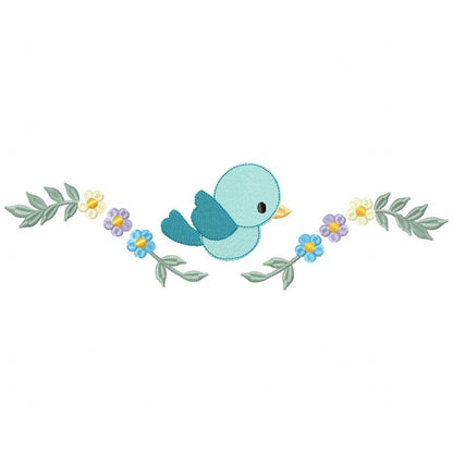 Floral Bird Branch - Fill Stitch - Machine Embroidery Design