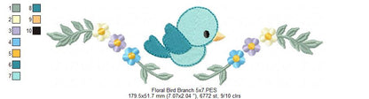 Floral Bird Branch - Fill Stitch - Machine Embroidery Design