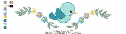 Floral Bird Branch - Fill Stitch - Machine Embroidery Design