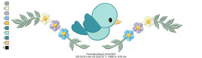 Floral Bird Branch - Fill Stitch - Machine Embroidery Design