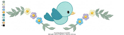 Floral Bird Branch - Fill Stitch - Machine Embroidery Design