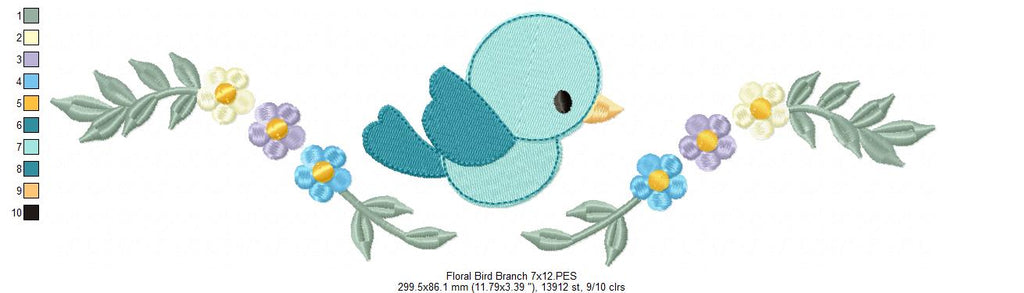 Floral Bird Branch - Fill Stitch