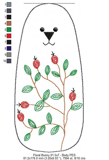 Boho Daisy Floral Bunny Door Hanger- ITH Project - Machine Embroidery Design