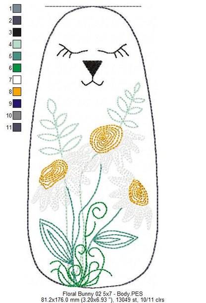 Boho Rose Hips Floral Bunny Door Hanger- ITH Project - Machine Embroidery Design