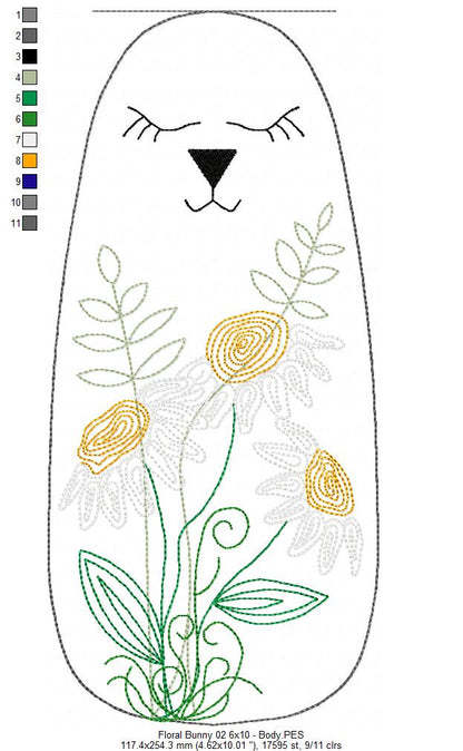 Boho Rose Hips Floral Bunny Door Hanger- ITH Project - Machine Embroidery Design