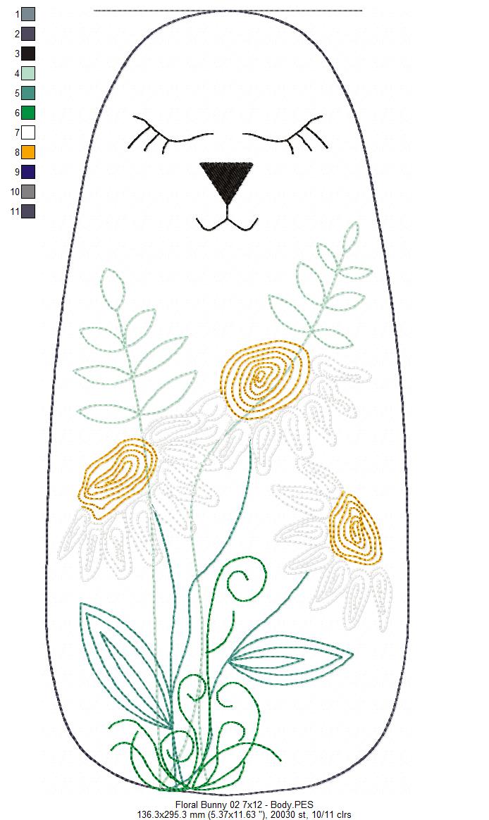 Boho Rose Hips Floral Bunny Door Hanger- ITH Project - Machine Embroidery Design