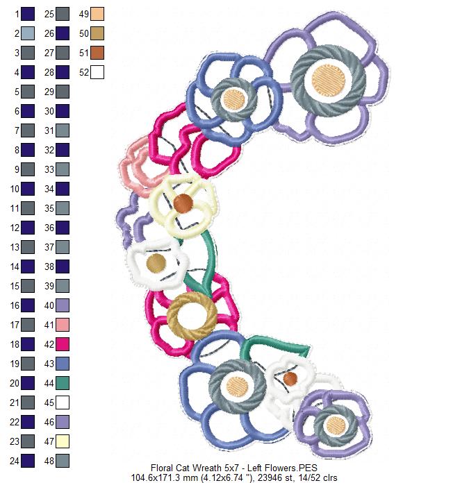 Floral Cat Wreath - ITH Project - Machine Embroidery Design