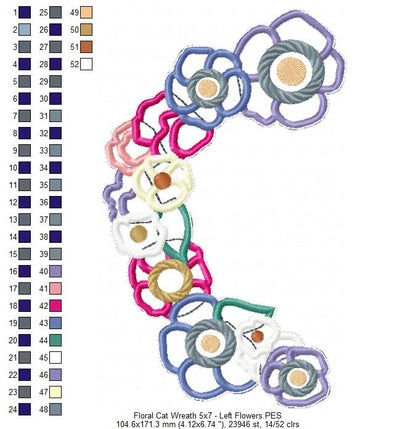 Floral Cat Wreath - ITH Project - Machine Embroidery Design