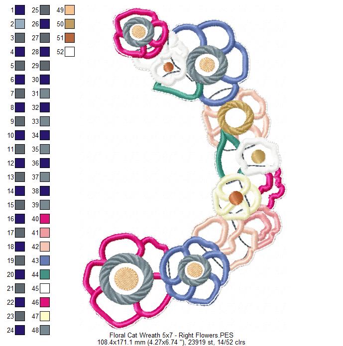 Floral Cat Wreath - ITH Project - Machine Embroidery Design