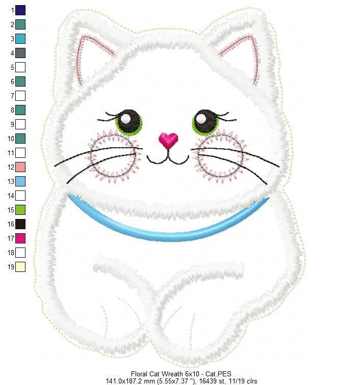 Floral Cat Wreath - ITH Project - Machine Embroidery Design