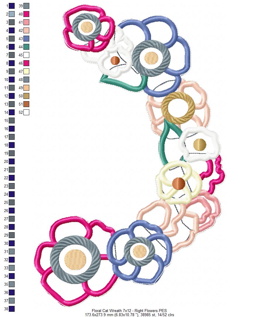 Floral Cat Wreath - ITH Project - Machine Embroidery Design
