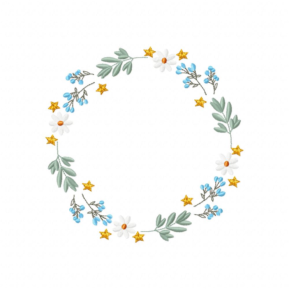 Floral Frame with Little Stars - Fill Stitch