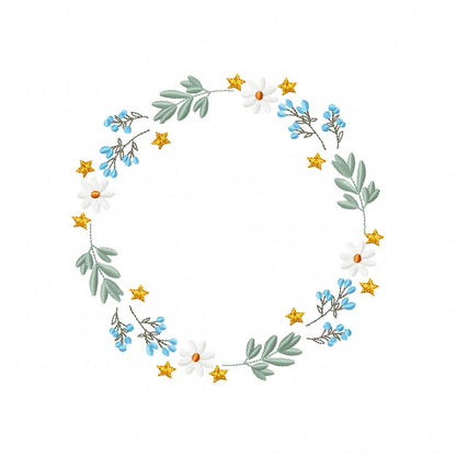 Floral Frame with Little Stars - Fill Stitch