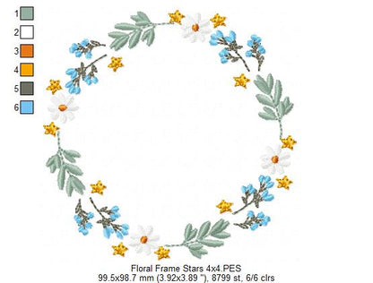 Floral Frame with Little Stars - Fill Stitch