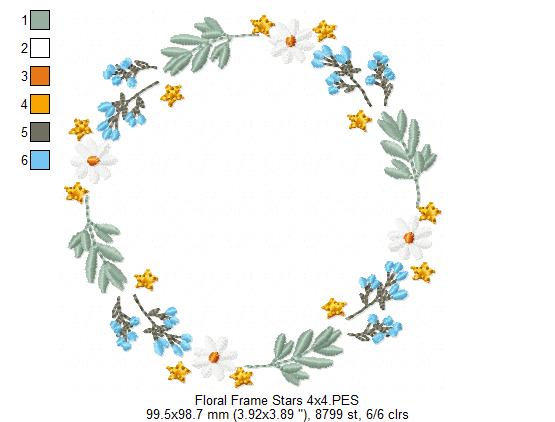 Floral Frame with Little Stars - Fill Stitch