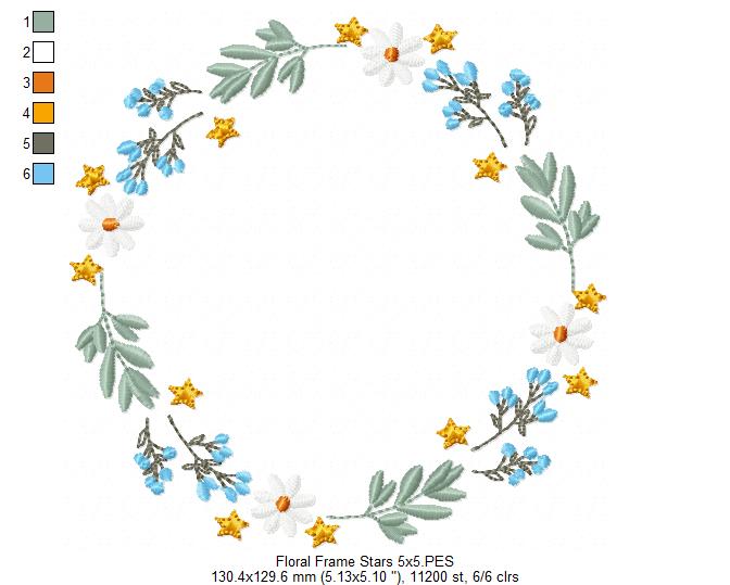 Floral Frame with Little Stars - Fill Stitch
