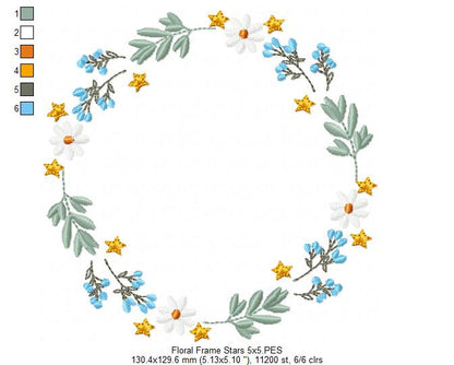Floral Frame with Little Stars - Fill Stitch