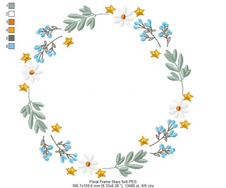 Floral Frame with Little Stars - Fill Stitch