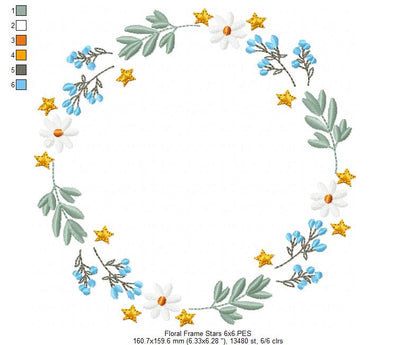 Floral Frame with Little Stars - Fill Stitch