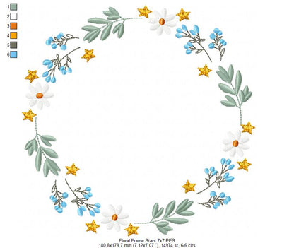 Floral Frame with Little Stars - Fill Stitch